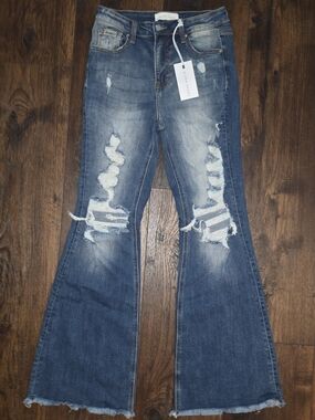 RISEN Womens Distressed Flare High-Rise Jeans 9/29 NWT